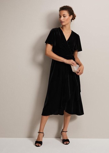 Phase Eight Julissa Velvet Ruffle Wrap Dress Black Canada | ZTNDHL-625